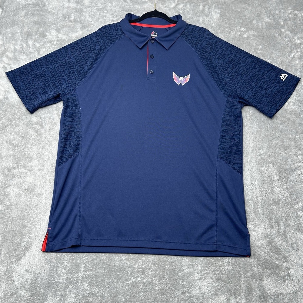 Majestic Cool Base 2XL Washington Capitals NHL Hockey Navy Polo READ DESCRIPTION